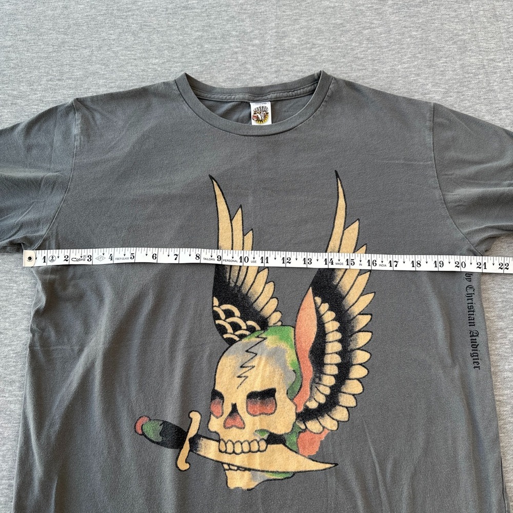 Ed Hardy Christian Audigier Men's Size L T-Shirt Grey Flying Skull Dagger - Picture 10 of 14